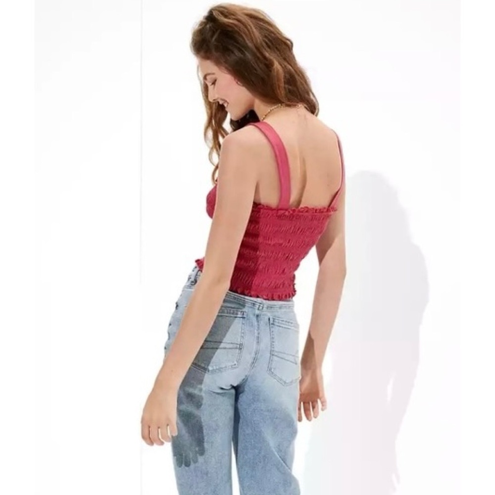 AE Smocked Cropped Tank Top S - Picture 2 of 6